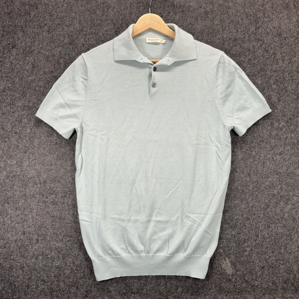 Suitsupply Cotton Silk Polo Shirt Mens Medium Light Blue Short Sleeve Luxe